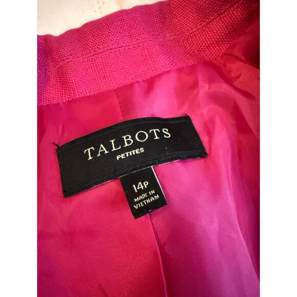 Talbots Petites Linen Blazer 14P Hot Pink 3-Button Jacket Fully Lined - Picture 8 of 10